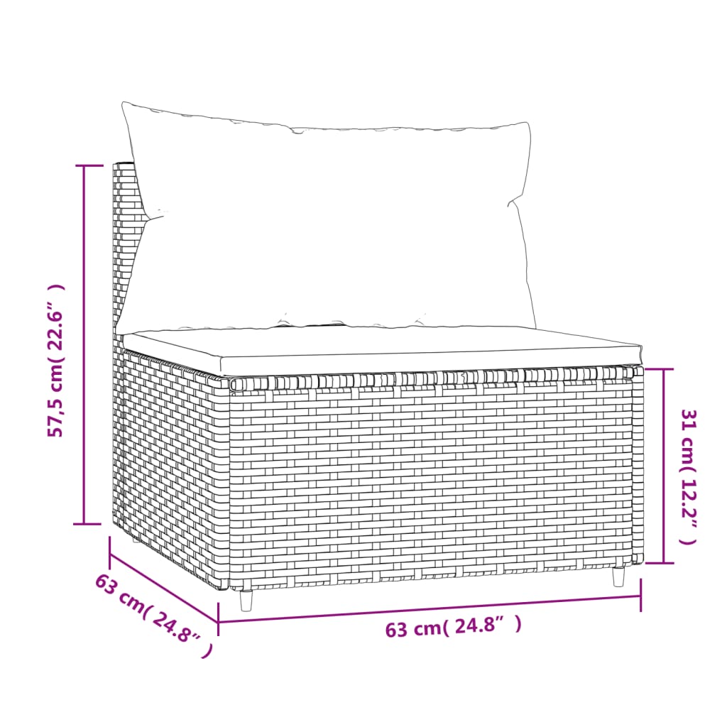 Garten-Mittelsofa mit Kissen Schwarz Poly Rattan