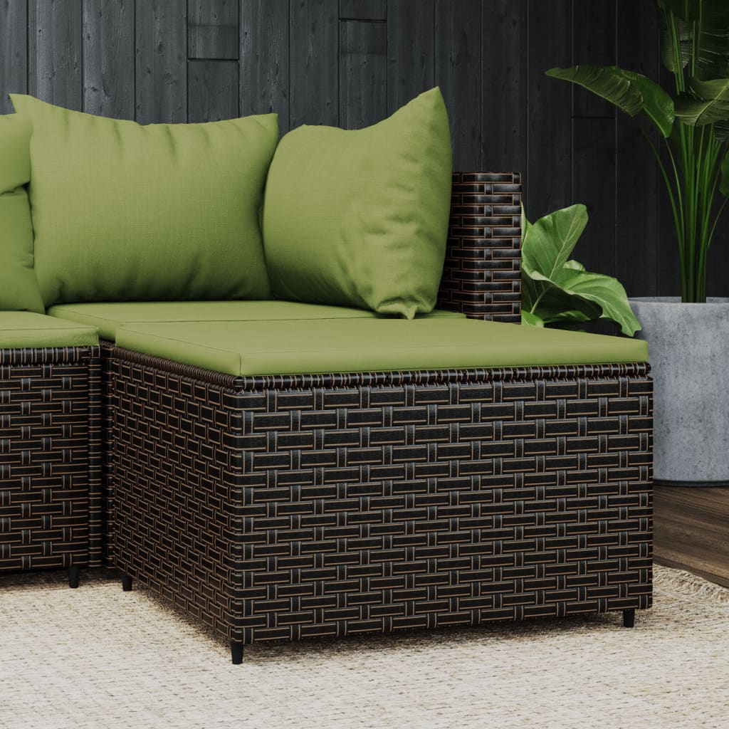 Garden stool with cushion brown poly rattan