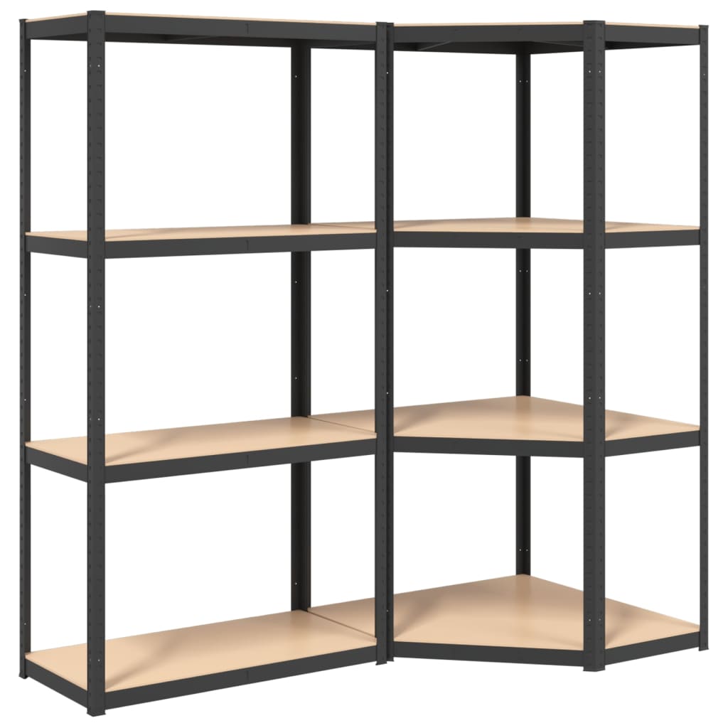 Shelves with 4 shelves 2 pieces. Anthracite steel &amp; wood material