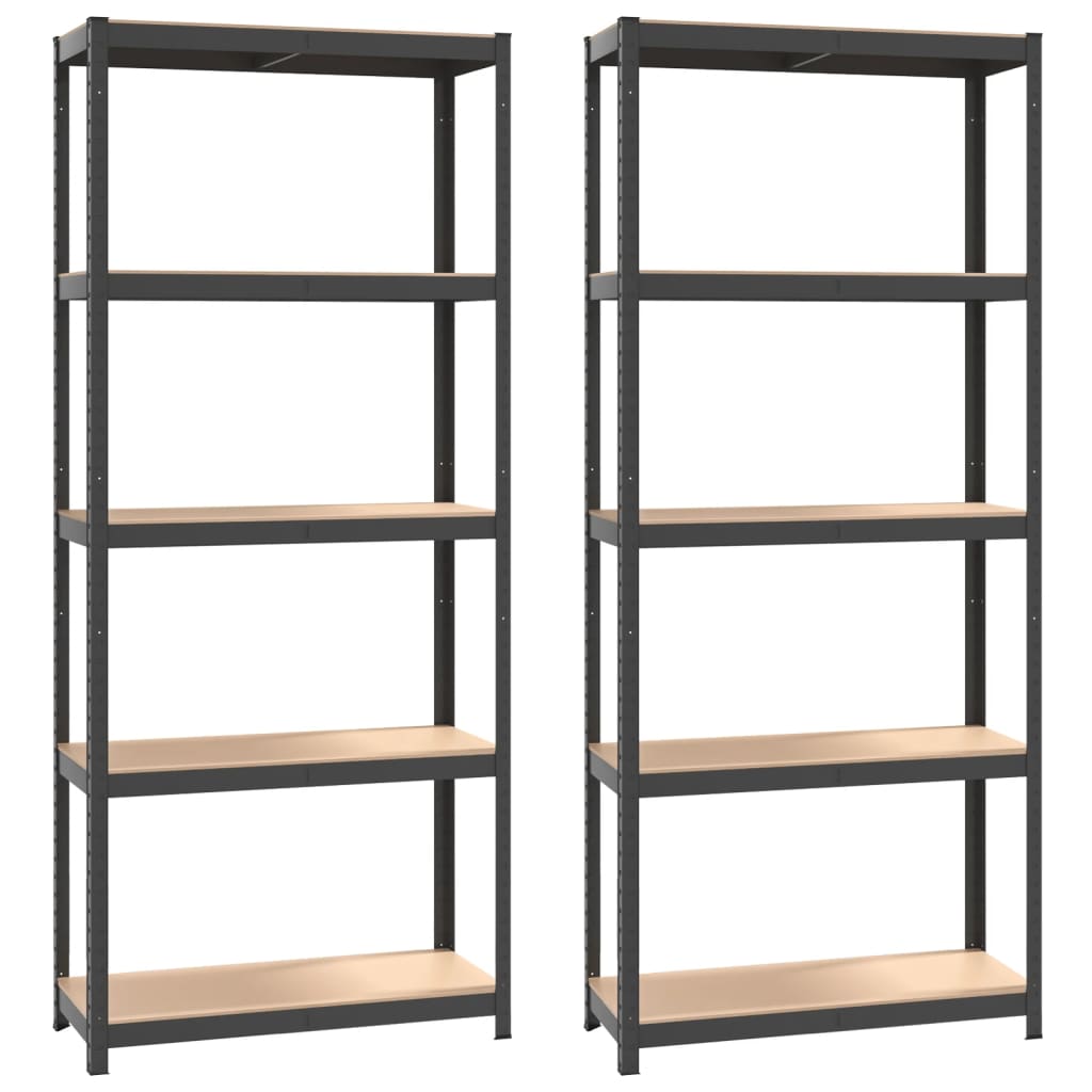 Shelves with 5 shelves 2 pieces. Anthracite steel &amp; wood material