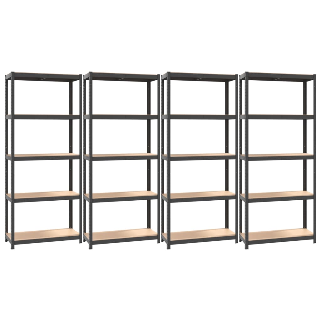 Shelves with 5 shelves 4 pcs. Anthracite steel &amp; wood material
