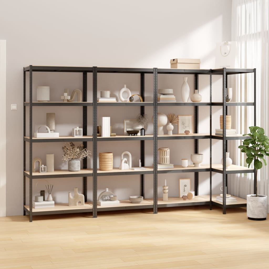 Shelves with 5 shelves 4 pcs. Anthracite steel &amp; wood material