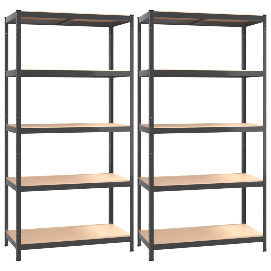 Shelves with 5 shelves 2 pieces. Anthracite steel &amp; wood material