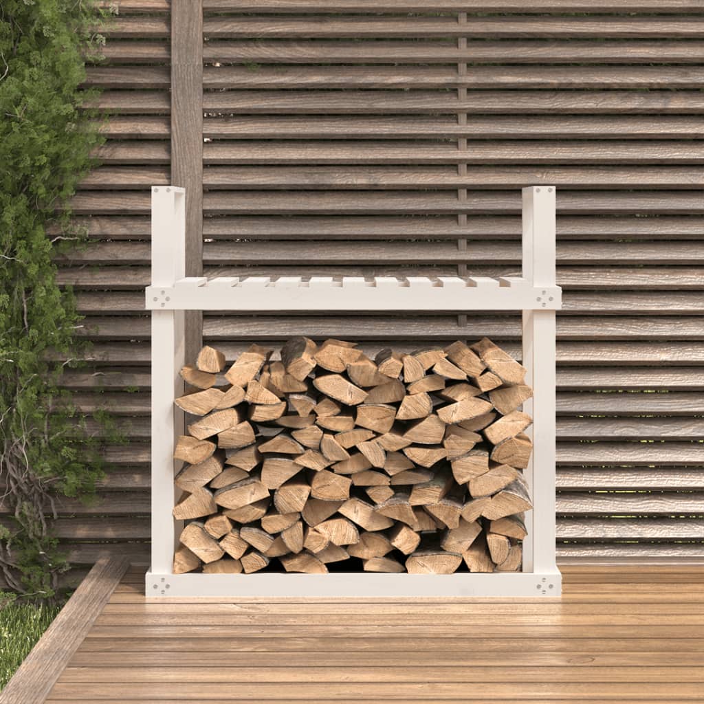 Firewood shelf white 110x35x108.5 cm solid pine wood