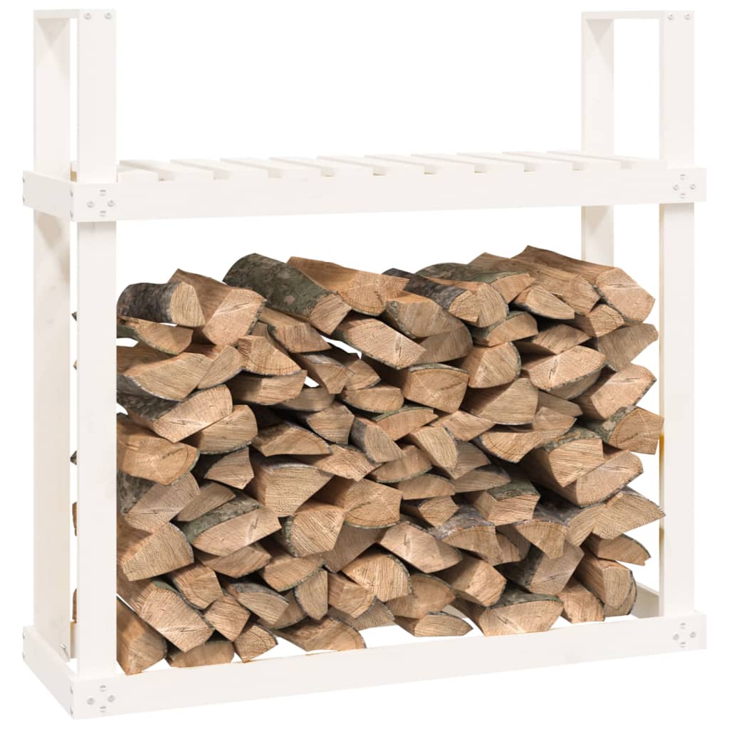 Firewood shelf white 110x35x108.5 cm solid pine wood