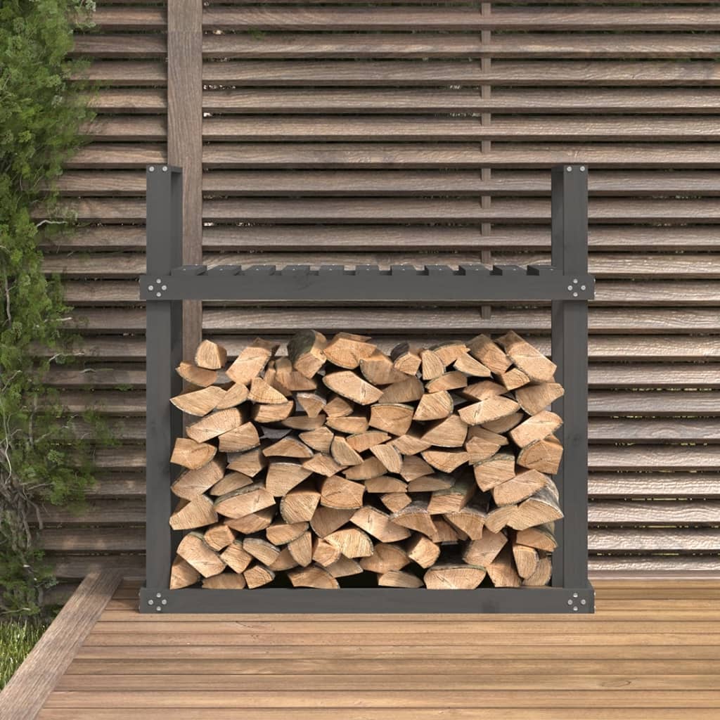 Firewood shelf gray 110x35x108.5 cm solid pine wood