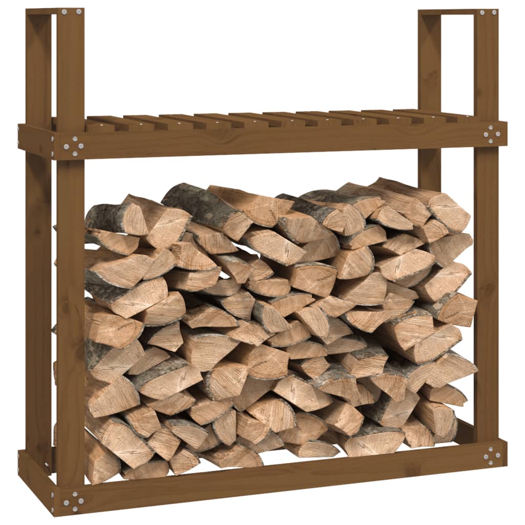 Firewood shelf honey brown 110x35x108.5 cm solid pine wood