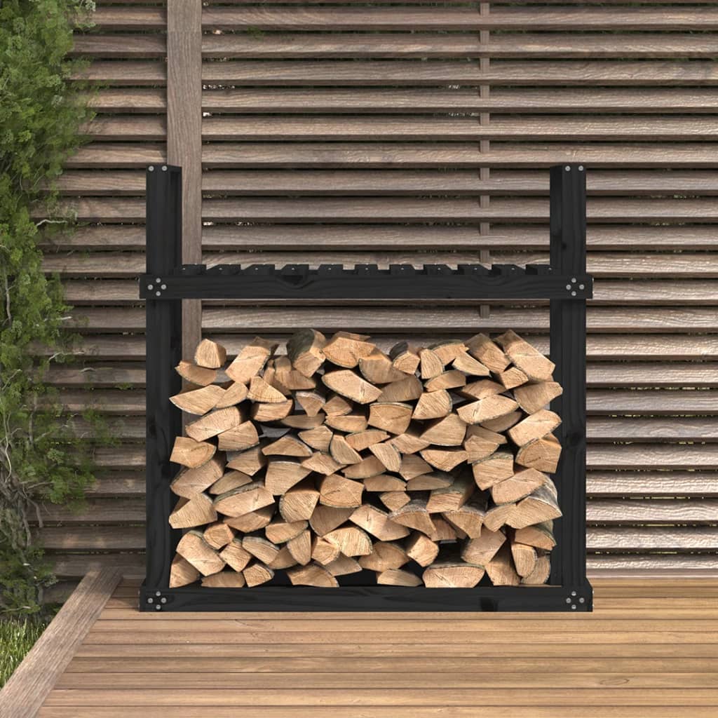 Firewood rack black 110x35x108.5 cm solid pine wood