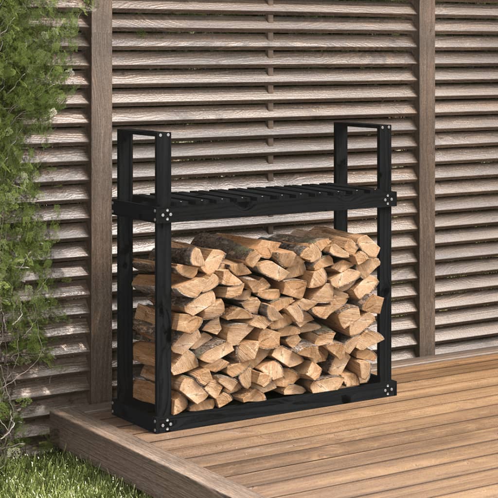 Firewood rack black 110x35x108.5 cm solid pine wood