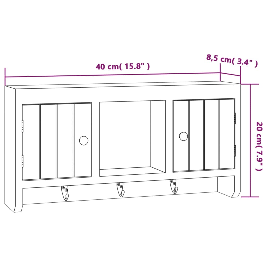 Key cabinet white 40x8.5x20 cm wood material &amp; steel