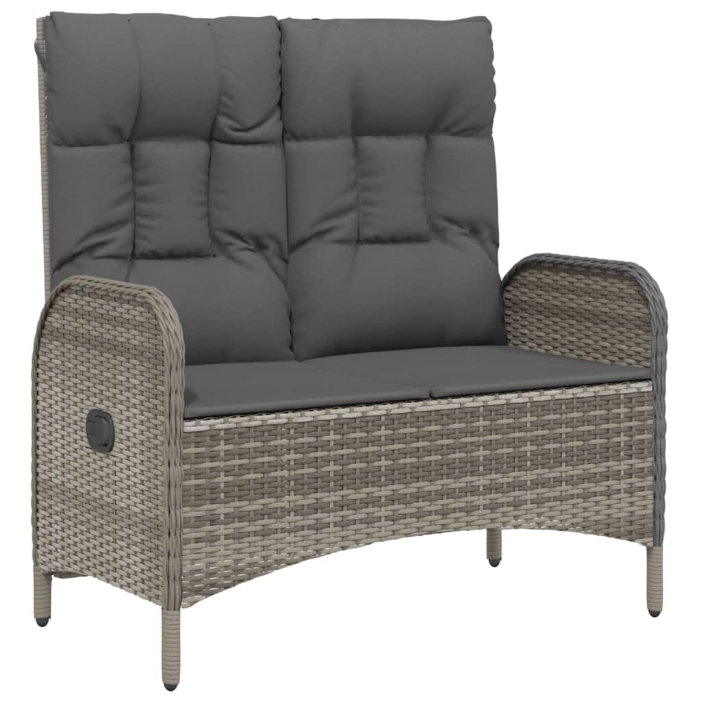 Garden bench with reclining function and cushions 107 cm poly rattan gray