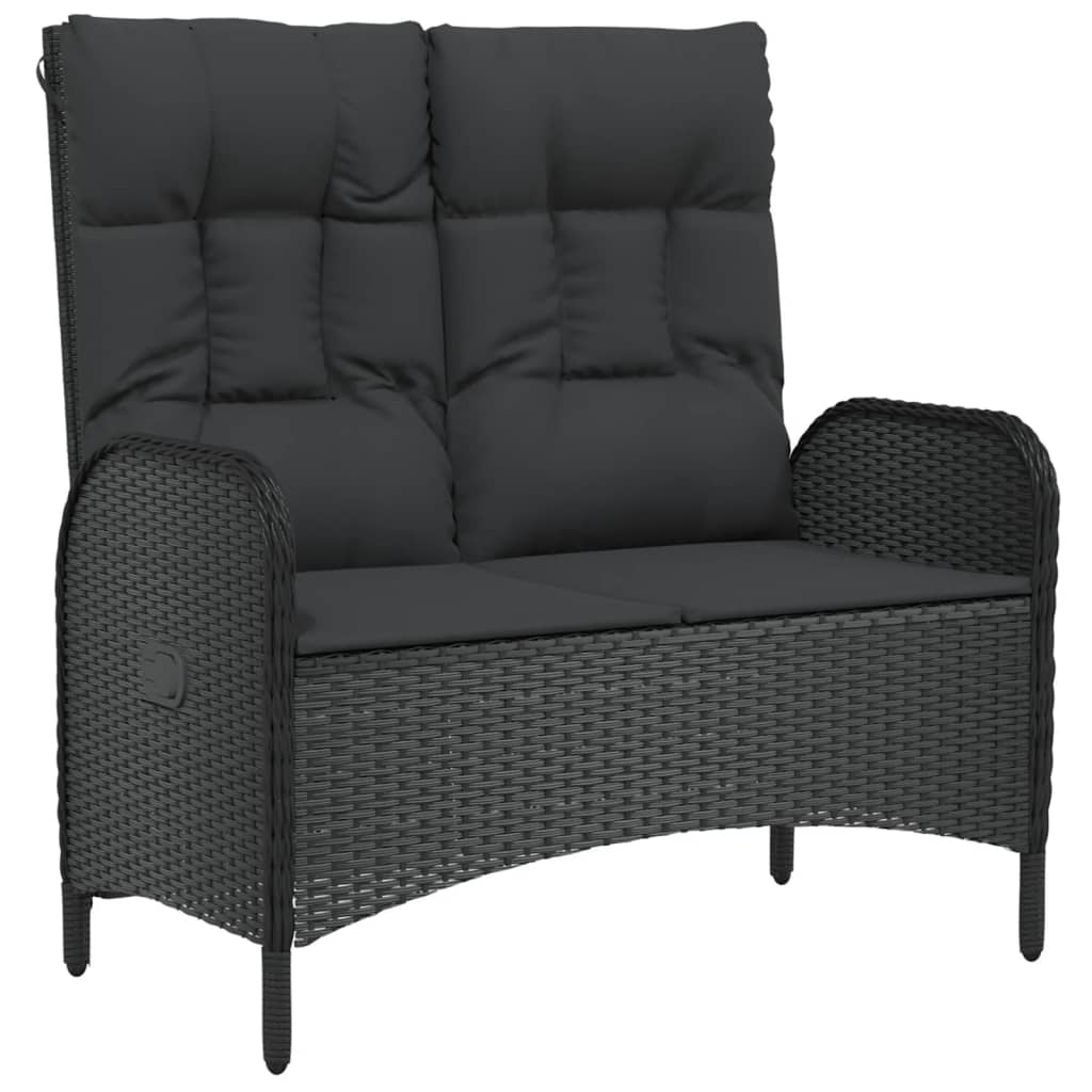 Garden bench with reclining function &amp; cushion 107cm poly rattan black