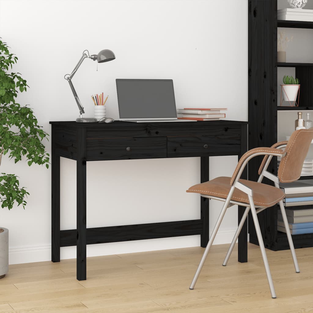 Desk with drawers black 100x50x78 cm solid wood