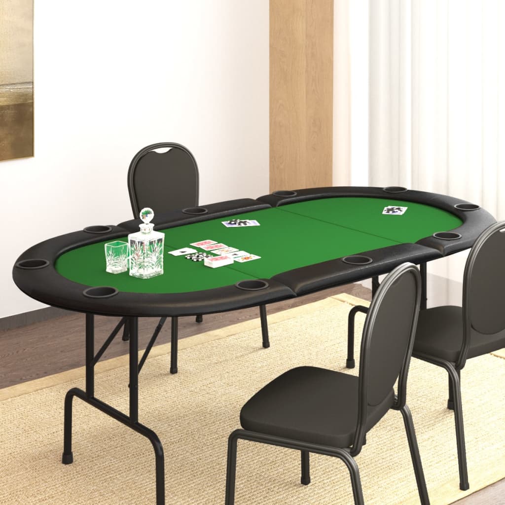 Poker table foldable 10 players green 206x106x75 cm