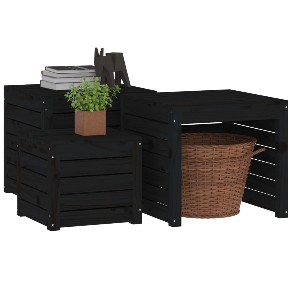 3 pcs. Garden box set black solid pine wood