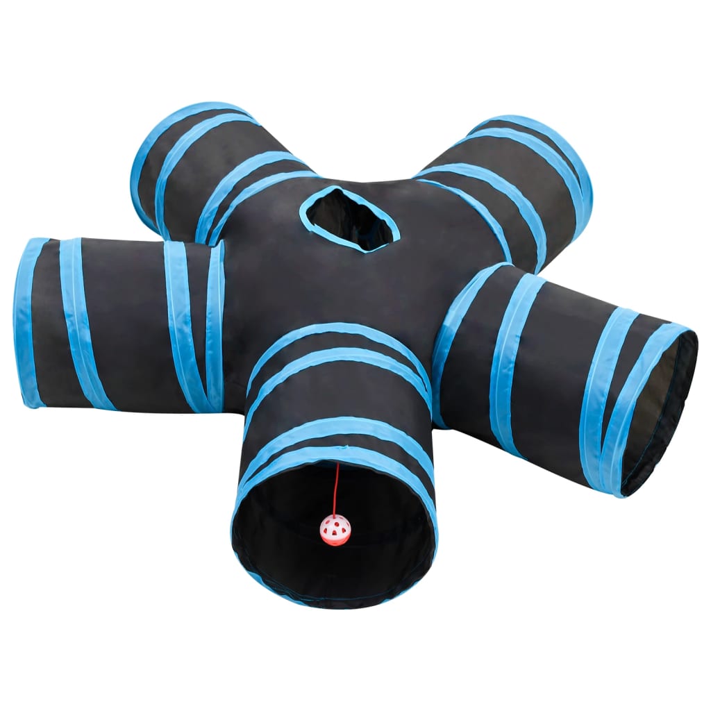 Cat tunnel 5-way black and blue 25 cm polyester