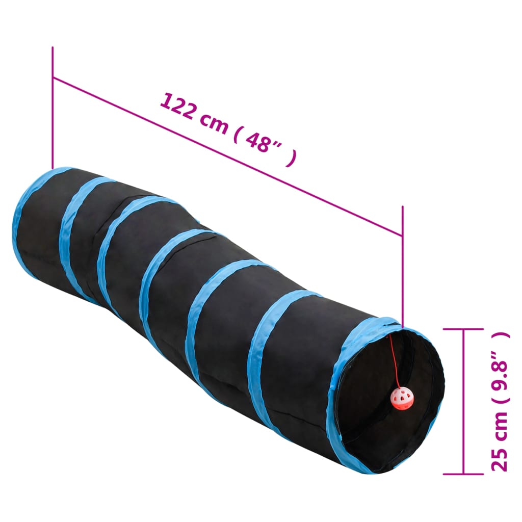 S-shaped cat tunnel black and blue 122 cm polyester