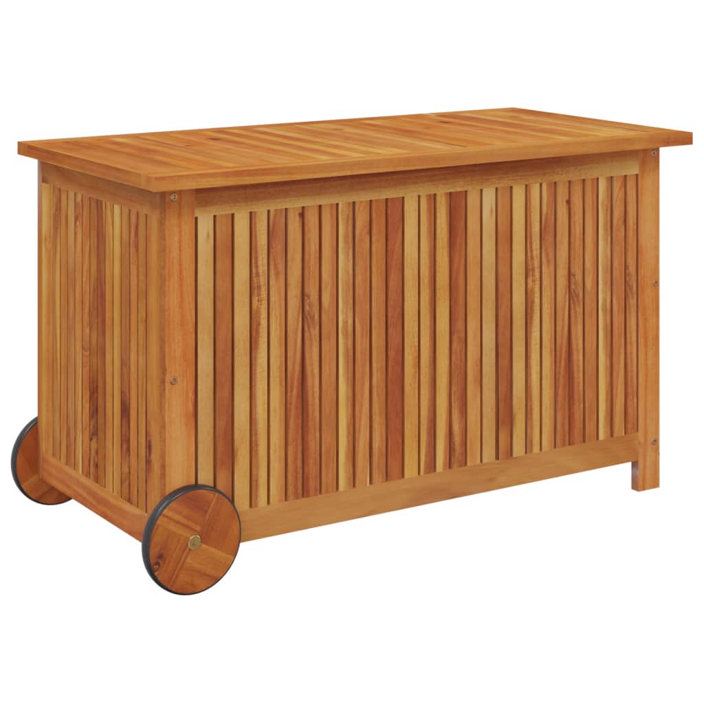 Garden chest with wheels 90x50x58 cm solid acacia wood