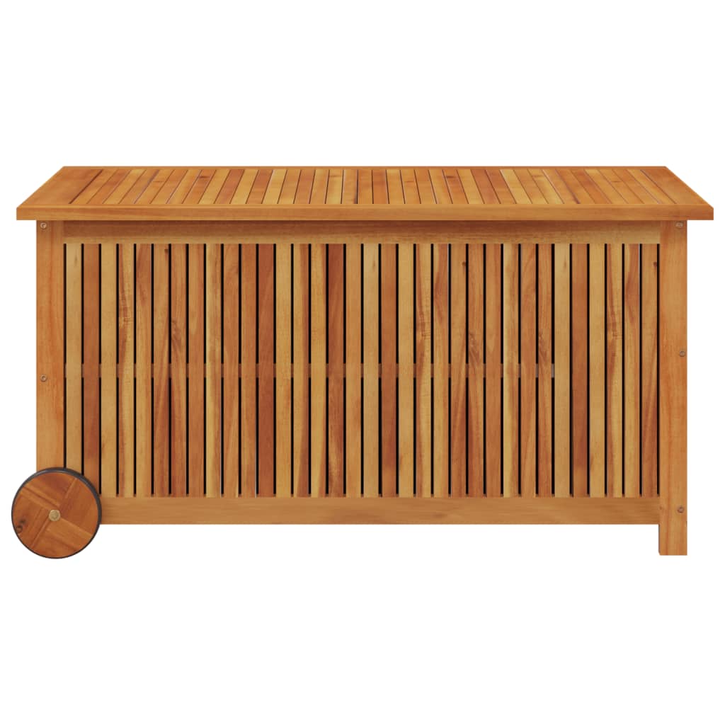 Garden chest with wheels 113x50x58 cm solid acacia wood