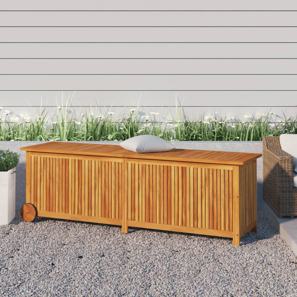 Garden chest with wheels 150x50x58 cm solid acacia wood