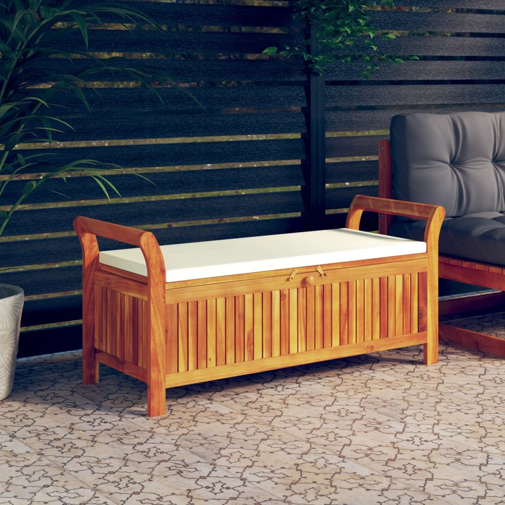 Garden chest bench with cushions 126 cm solid acacia wood