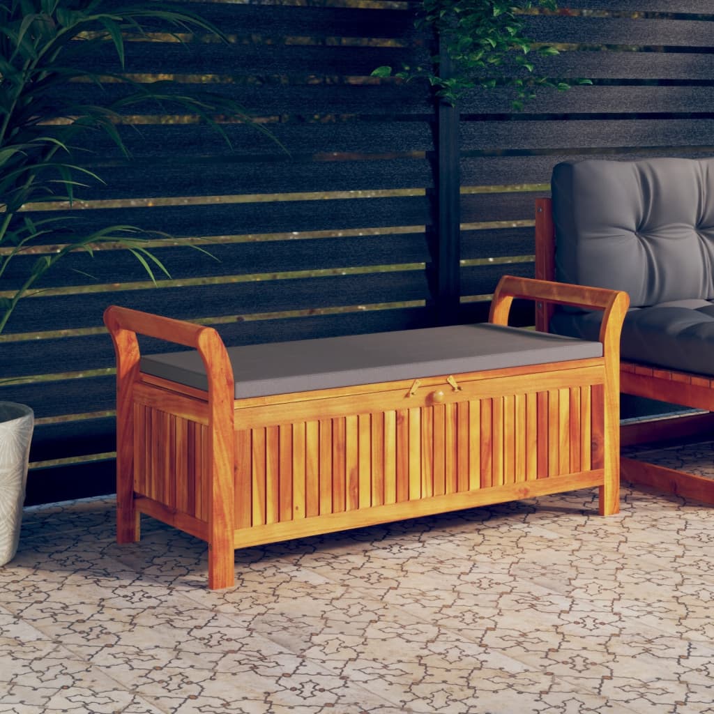 Garden chest bench with cushions 126 cm solid acacia wood