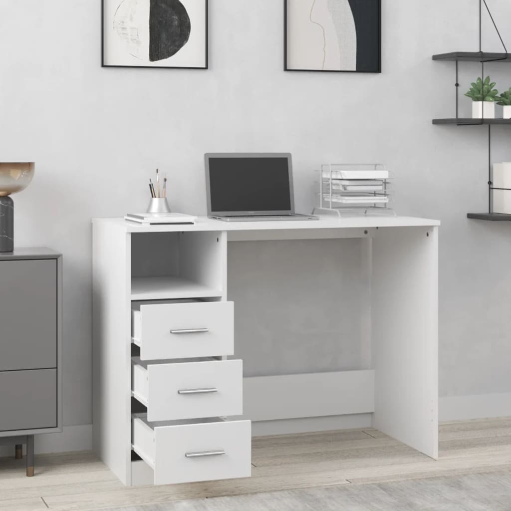 Schreibtisch mit Schubladen Weiß 102x50x76 cm Holzwerkstoff