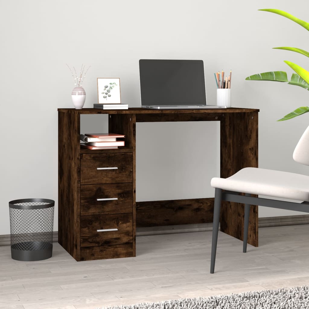 Desk with drawers smoked oak 102x50x76 cm