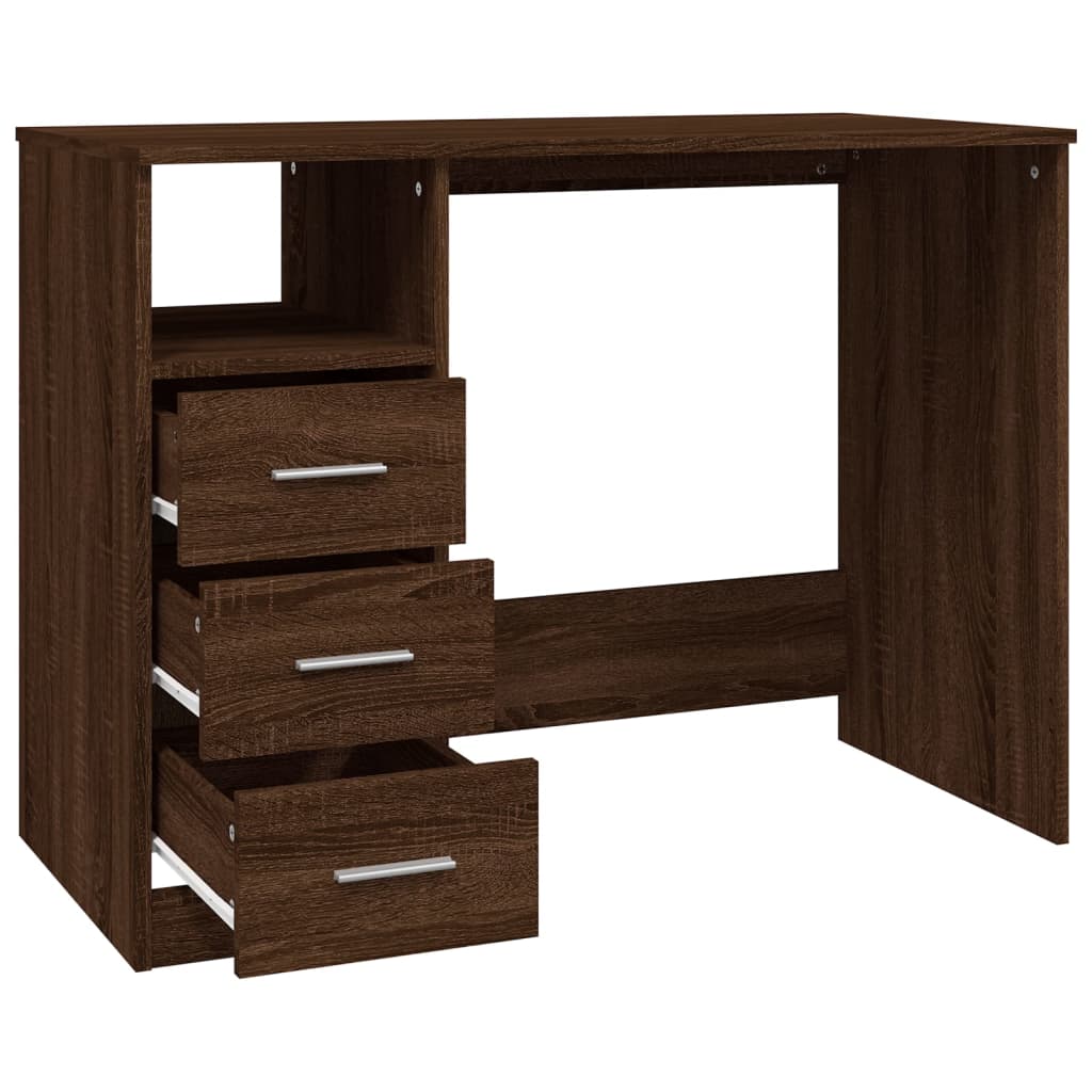 Desk with drawers brown oak look 102x50x76 cm