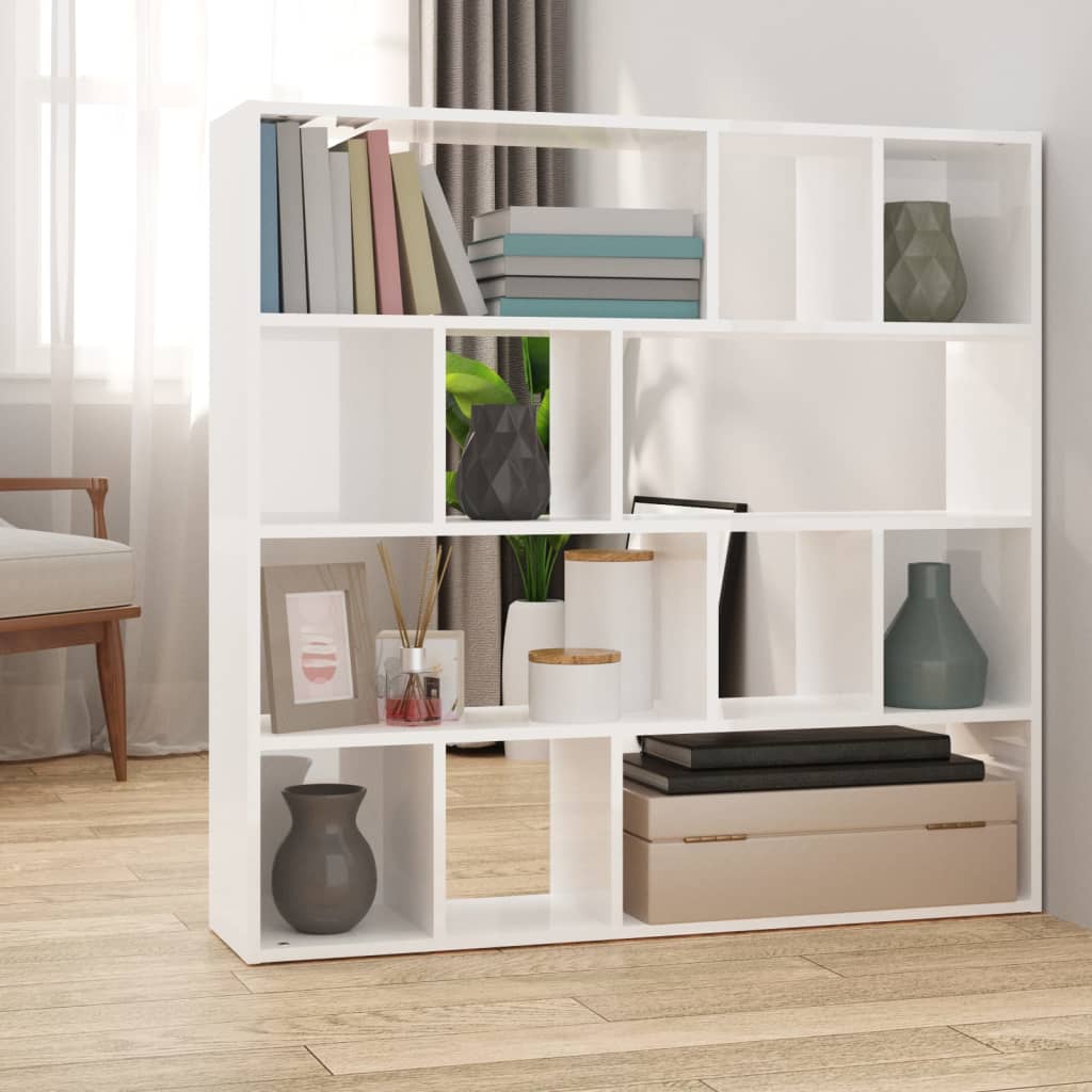 Bookcase/room divider high-gloss white 105x24x102 cm