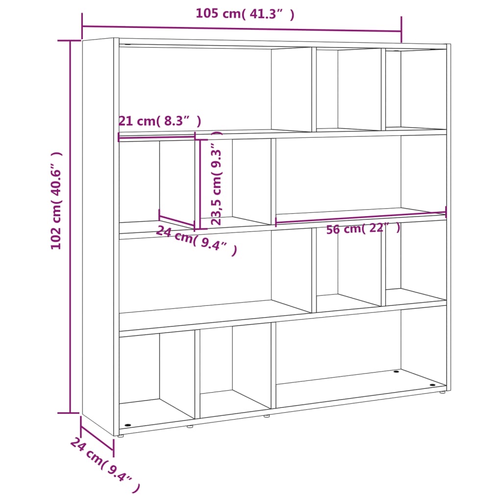 Bookcase/room divider concrete gray 105x24x102 cm