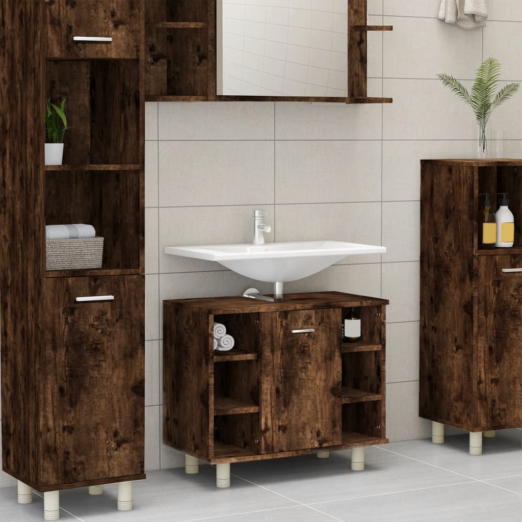 Bathroom cabinet smoked oak 60x32x53.5 cm made of wood material