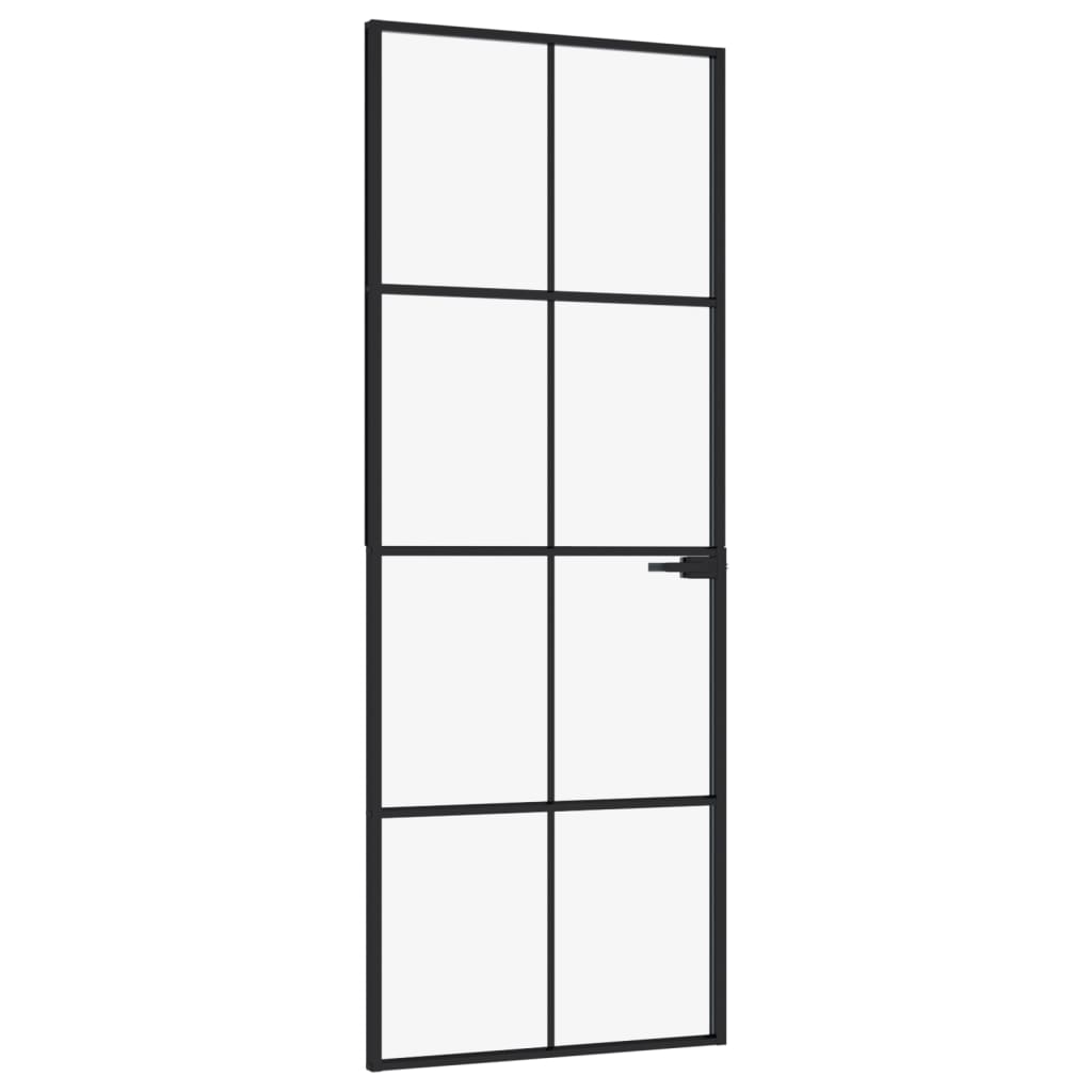 Interior door black 76x201.5 cm tempered glass &amp; aluminum slim