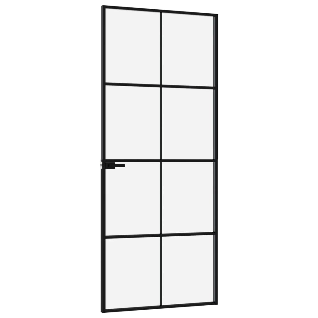 Interior door black 83x201.5 cm tempered glass &amp; aluminum slim