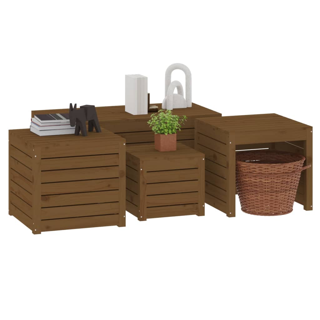 4 pcs. Garden box set honey brown solid pine wood