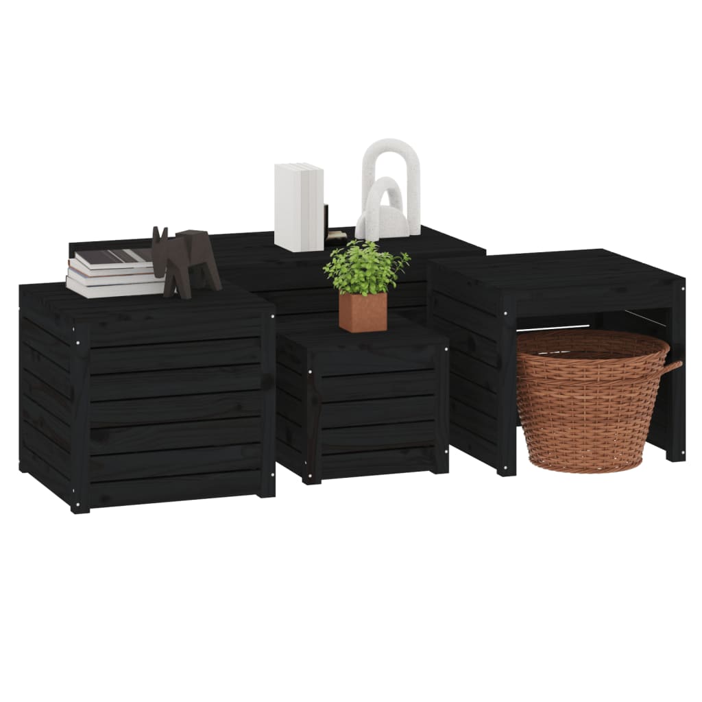 4 pcs. Garden box set black solid pine wood