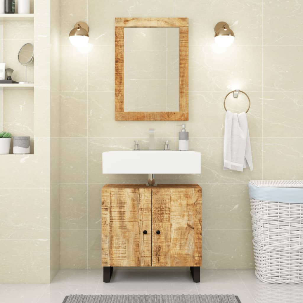 Sink base cabinet made of solid mango wood and engineered wood