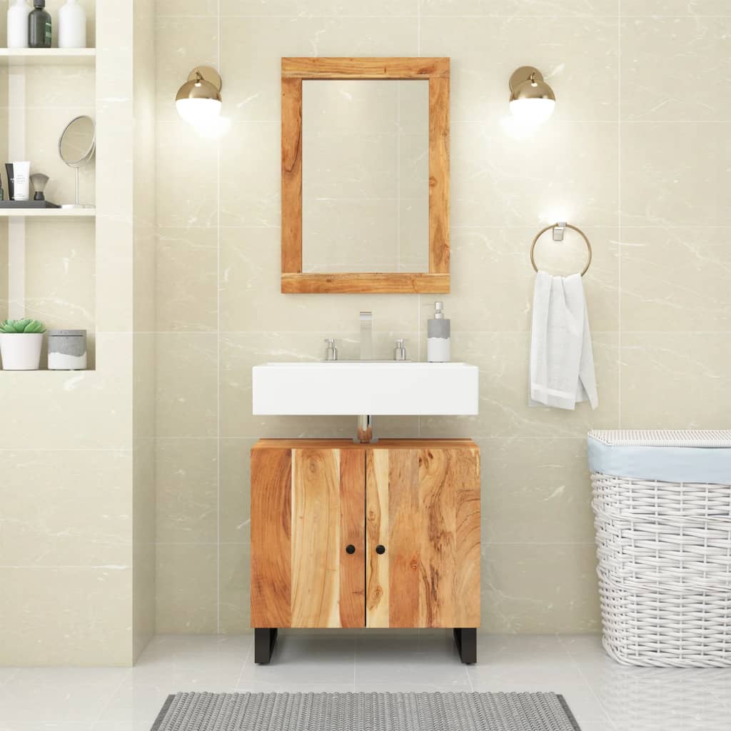 Sink base cabinet made of solid acacia wood and wood-based materials