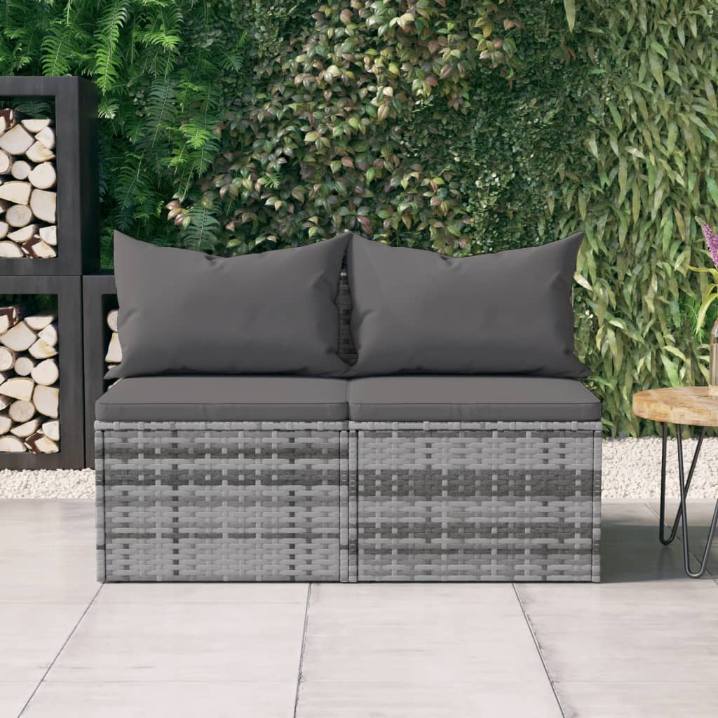 Garden Center Sofas with Cushions 2 pcs Gray Poly Rattan