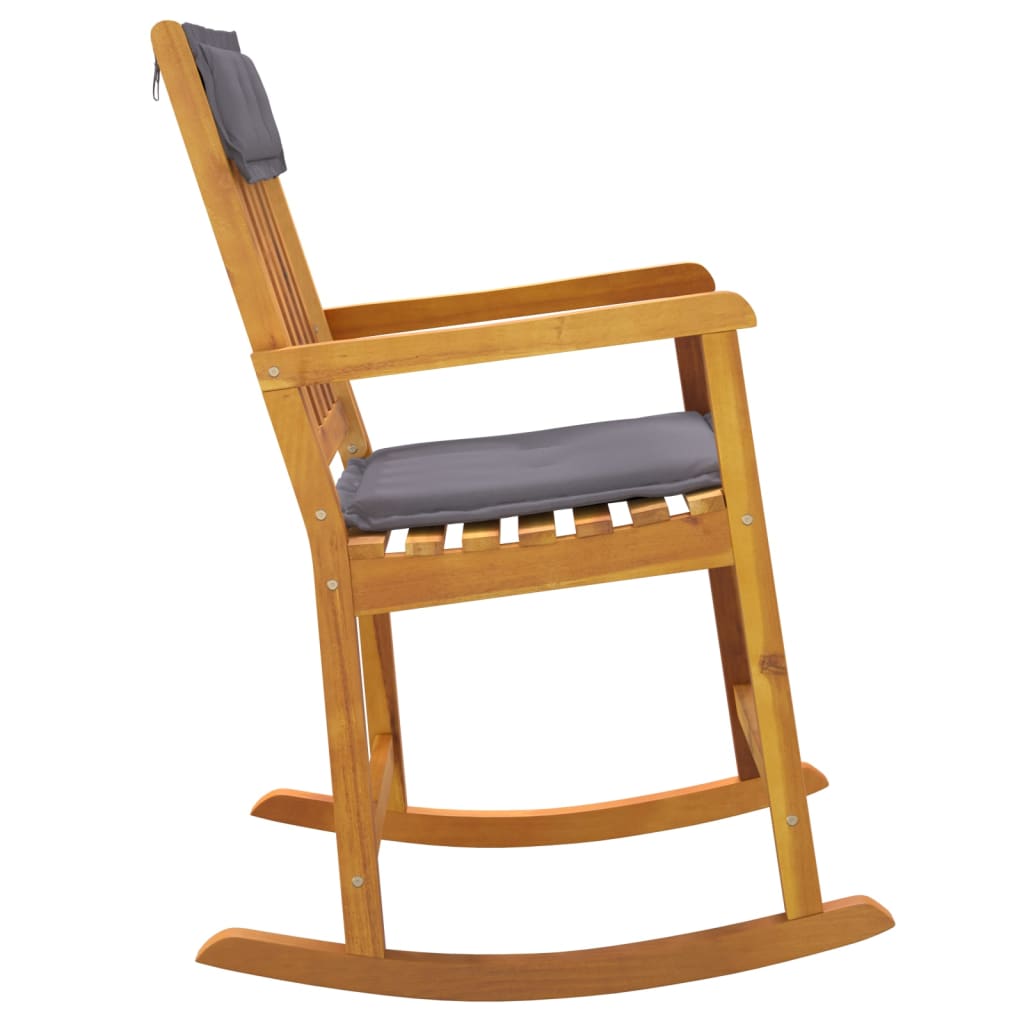 Rocking chair with cushions in solid acacia wood