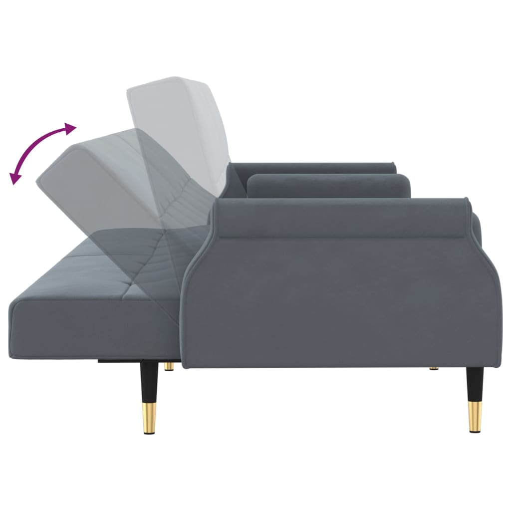 Sofa bed with cushions dark gray velvet