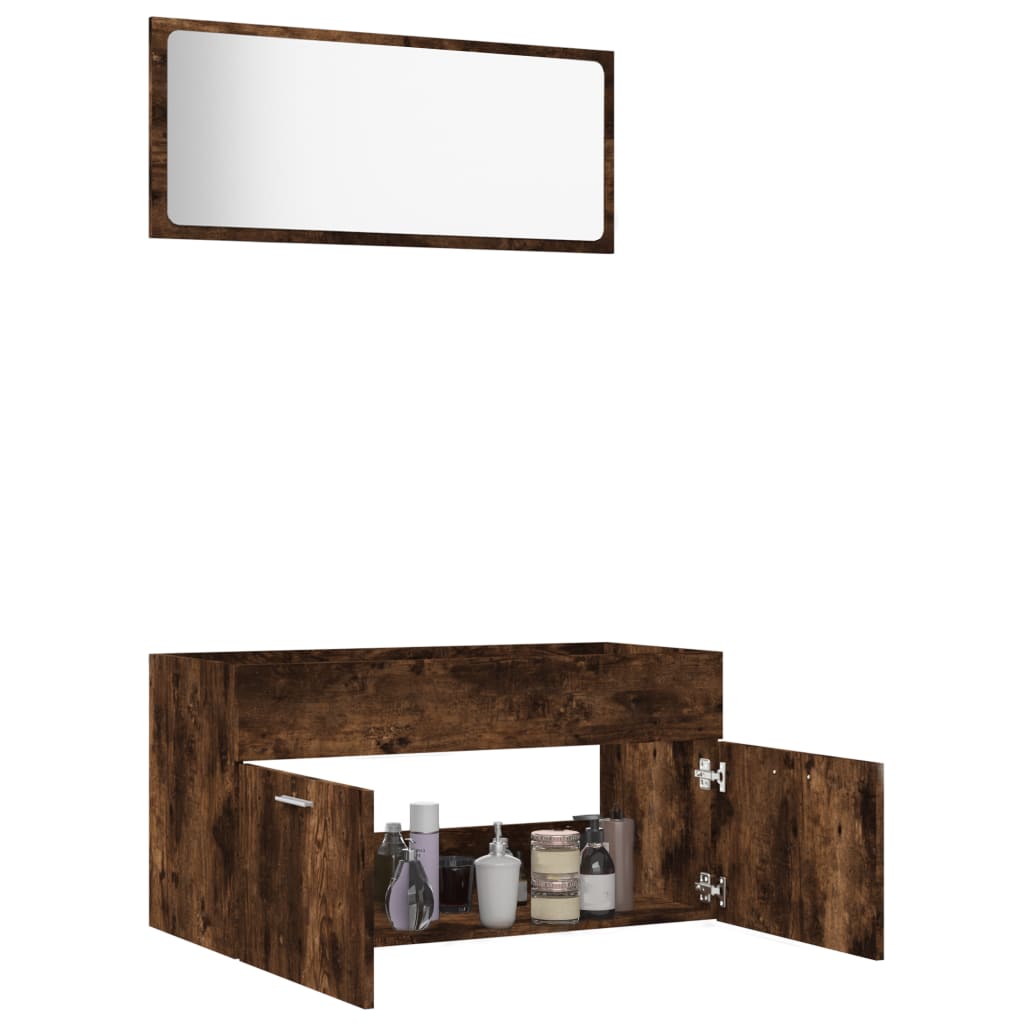 2 pcs. Bathroom furniture set made of smoked oak wood material