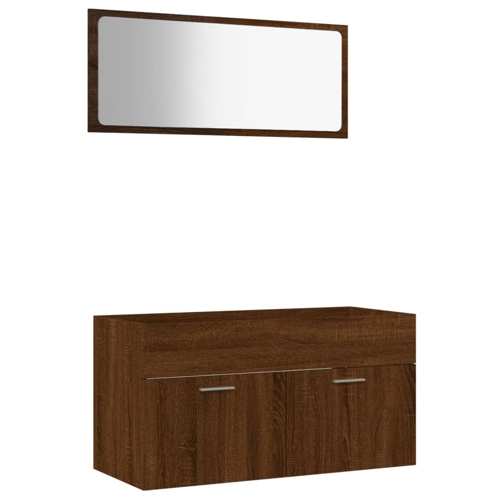 2 pcs. Bathroom furniture set brown oak look wood material