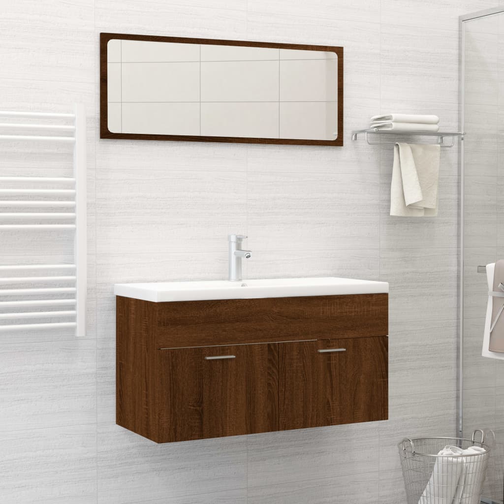 2 pcs. Bathroom furniture set brown oak look wood material