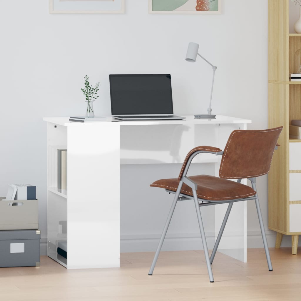 Desk high-gloss white 100x55x75 cm made of wood