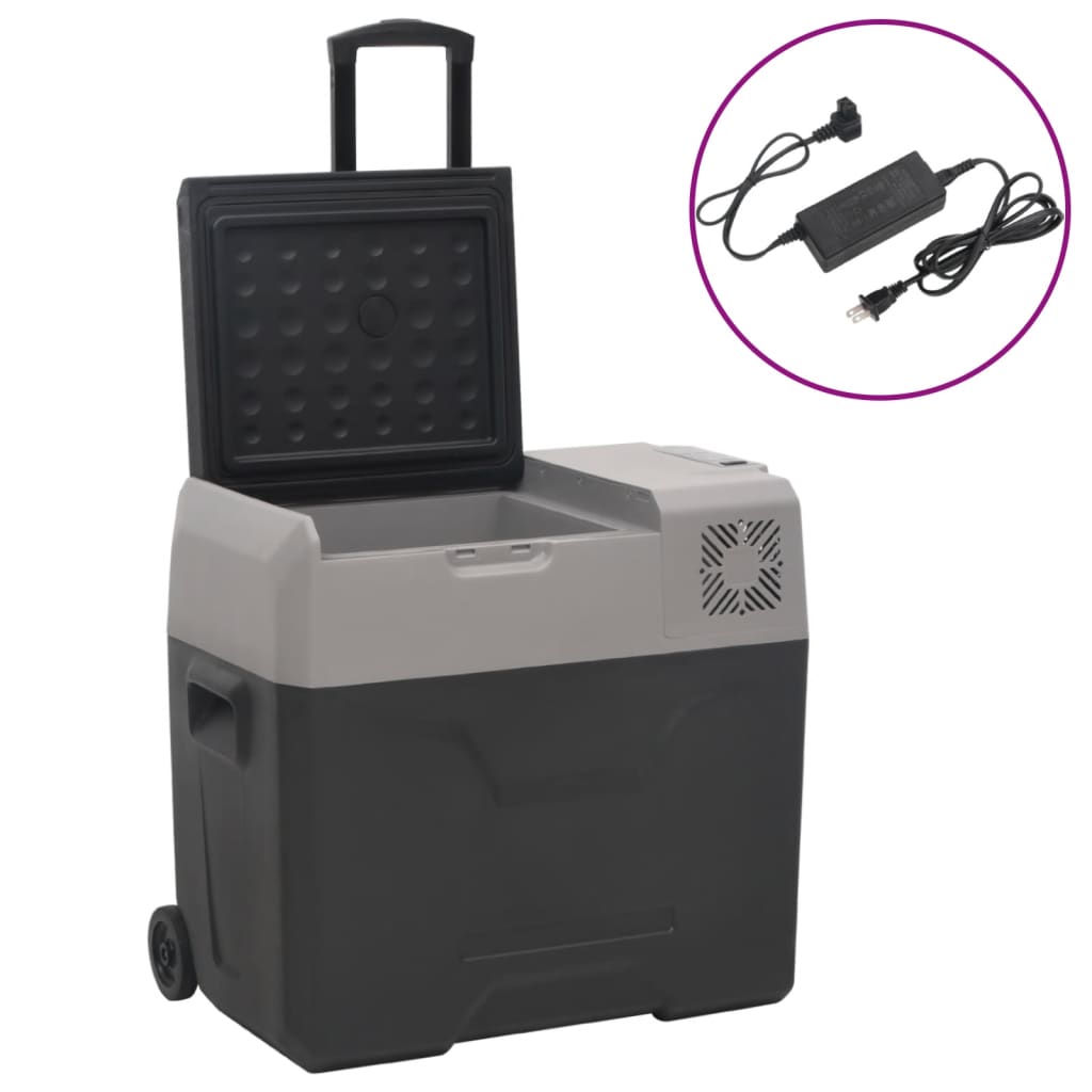 Cool box with wheels and adapter black &amp; gray 50 L polypropylene