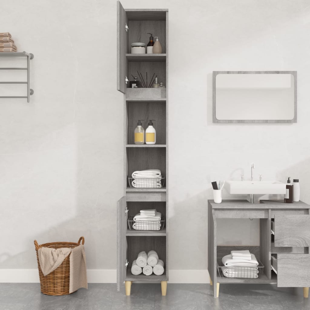 Bathroom cabinet gray Sonoma 30x30x190 cm made of wood