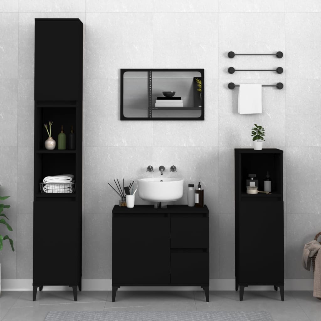 Bathroom cabinet black 30x30x190 cm made of wood