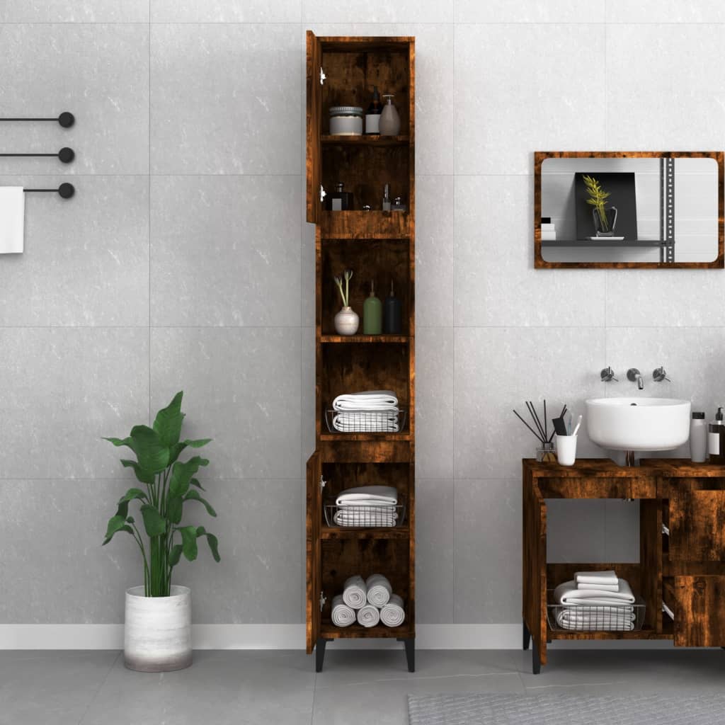 Bathroom cabinet smoked oak 30x30x190 cm made of wood
