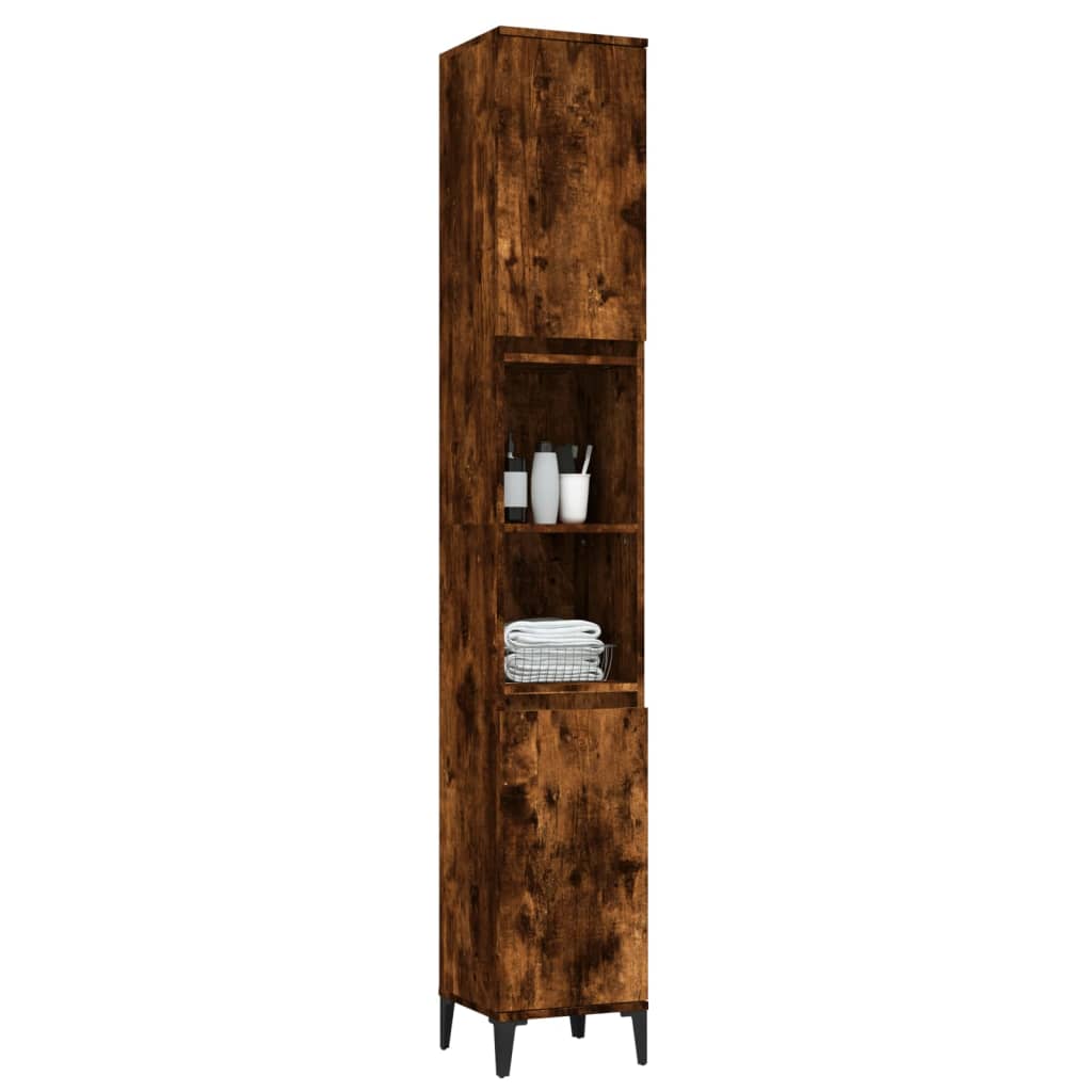 Bathroom cabinet smoked oak 30x30x190 cm made of wood